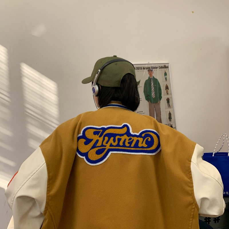 áo khoác áo polo nam áo khoác dù đồ bộ nam Áo khoác bóng chày cổ đứng dáng rộng màu xanh dương/vàng thời trang hip hop đường phố mỹ cho nam size M-3XL