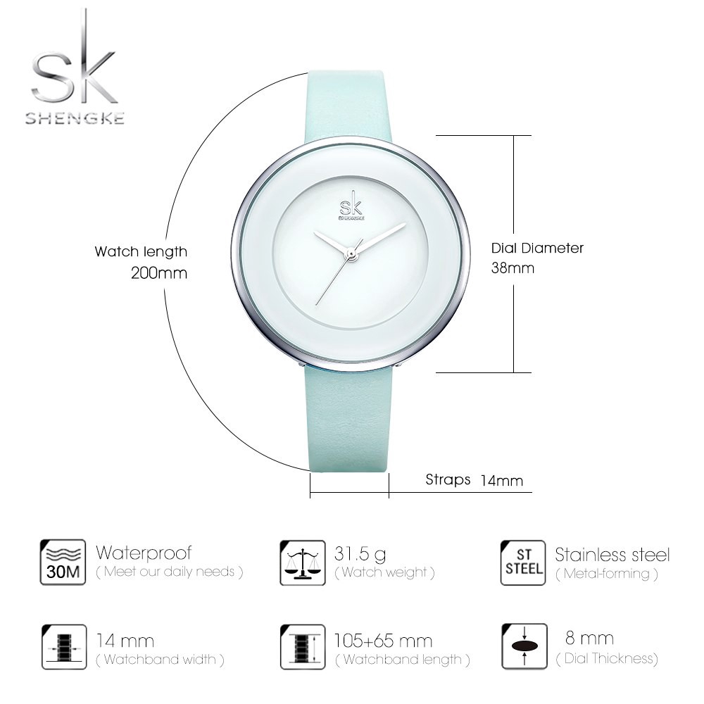 Đồng hồ đeo tay Shengke máy Quartz phối dây đeo da thời trang đơn giản cho nữ