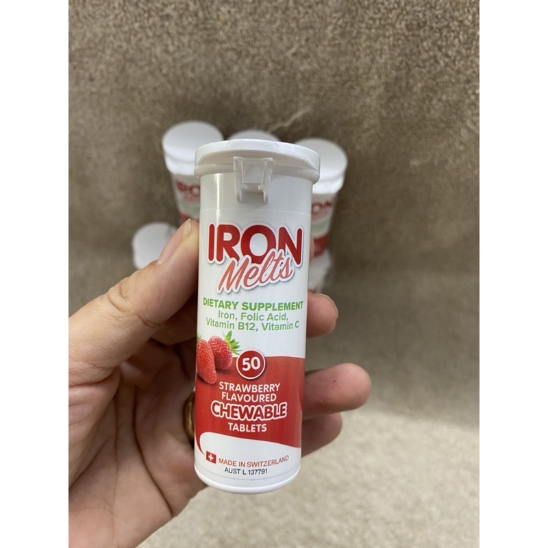 [HÀNG ÚC] Viên ngậm sắt Iron Melt vị dâu lọ 50 viên.