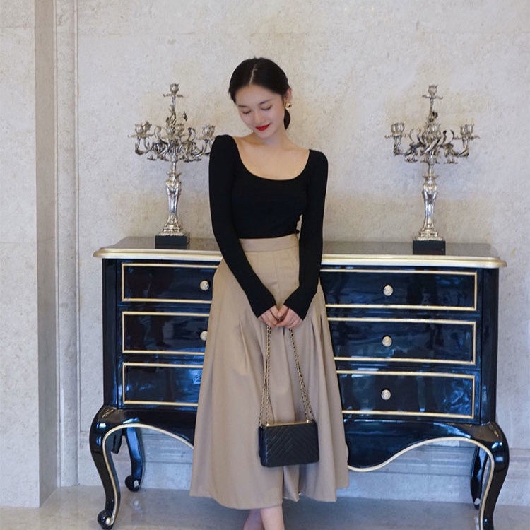 Áo Thun Dài Tay Cổ Vuông Ôm Dáng Thời Trang Hàn Quốc Cho Nữ