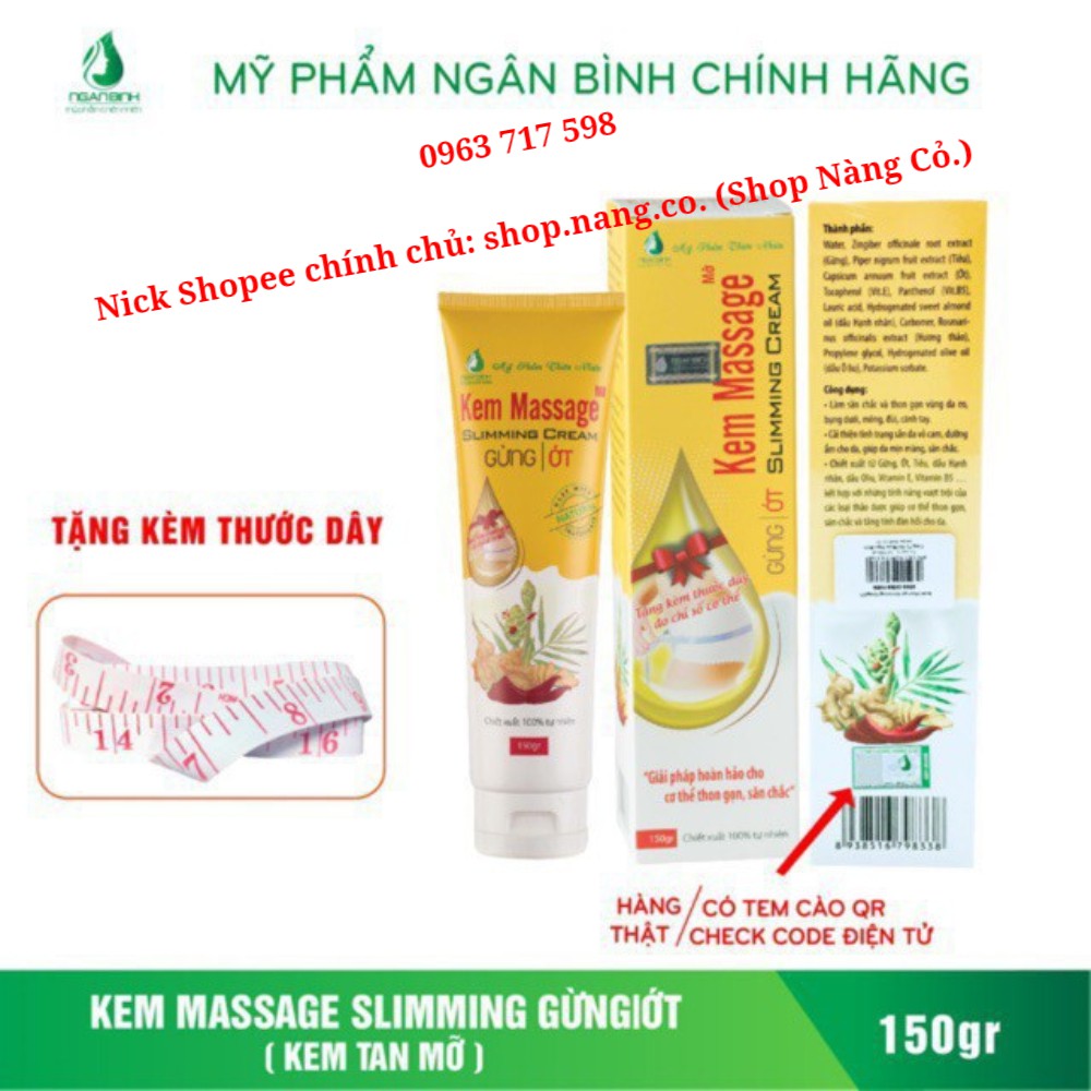 [100% Chính Hãng] Kem Tan Mỡ Ngân Bình Cao Cấp + Tặng Thước Dây Đo _ Hộp to 150gr _ (Kem tan mỡ gừng ớt Gia truyền) Tốt