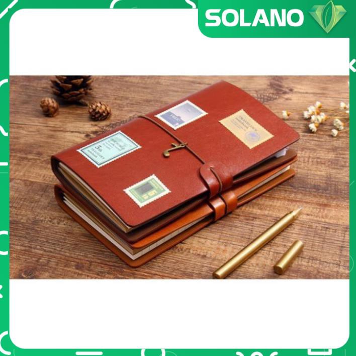 Sổ Tay Bìa Còng Ghi Chép Da Trơn Size A6 SOLANO Phong Cách Cổ Điển Giấy Kraft SN-001205