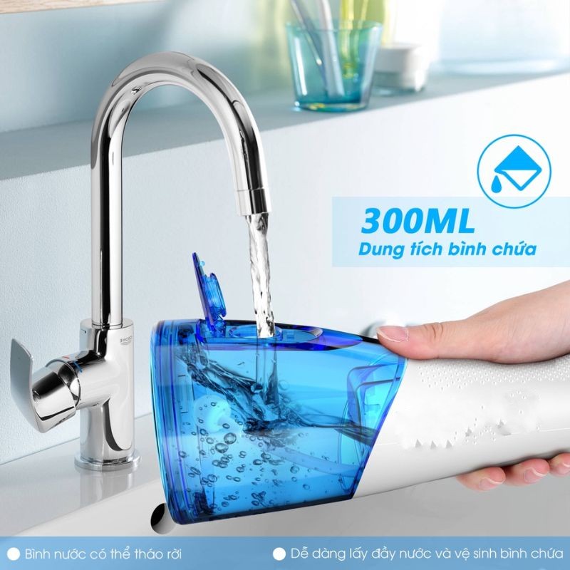 Máy tăm nước cầm tay H2oFloss HF9P phiên bản 2022 công nghệ Nhật làm sạch răng tặng kèm 5 đầu xịt bình chứa 300ml MTN02