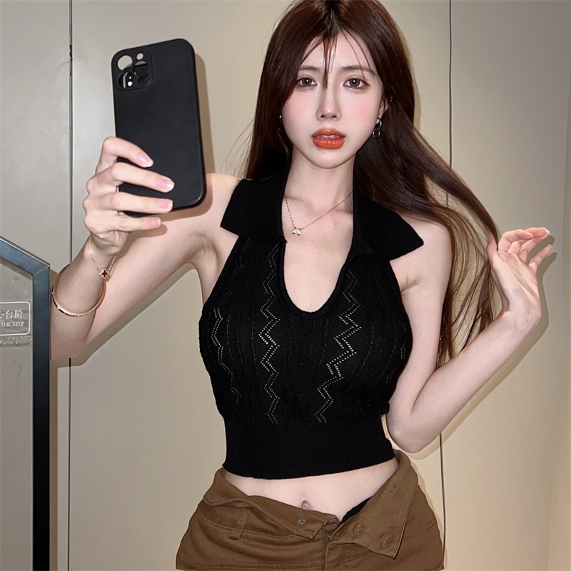 Áo Dệt Kim Sát Nách Hở Lưng Màu Trơn Thời Trang Hàn Quốc Cho Nữ
