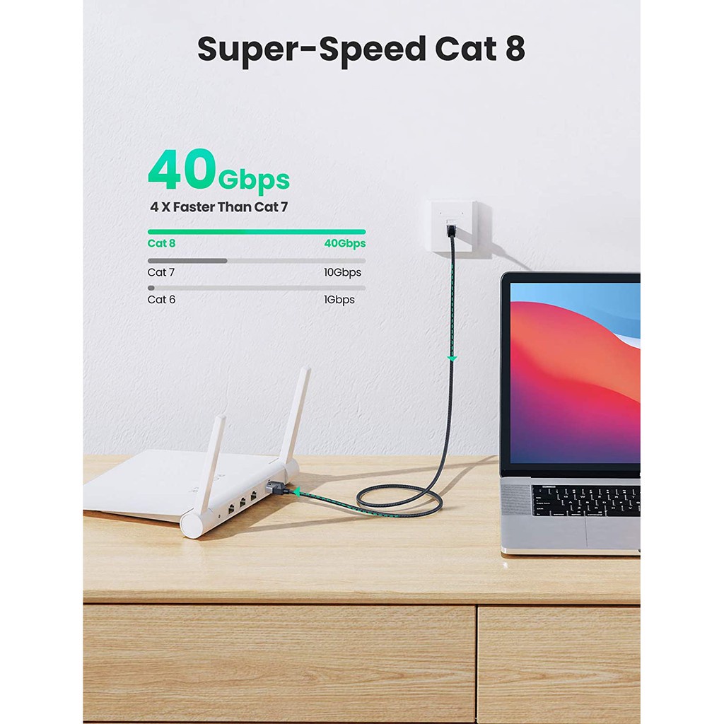 Cáp mạng Cat8 đúc sẵn bọc dù dài 1-5M chính hãng UGREEN NW153
