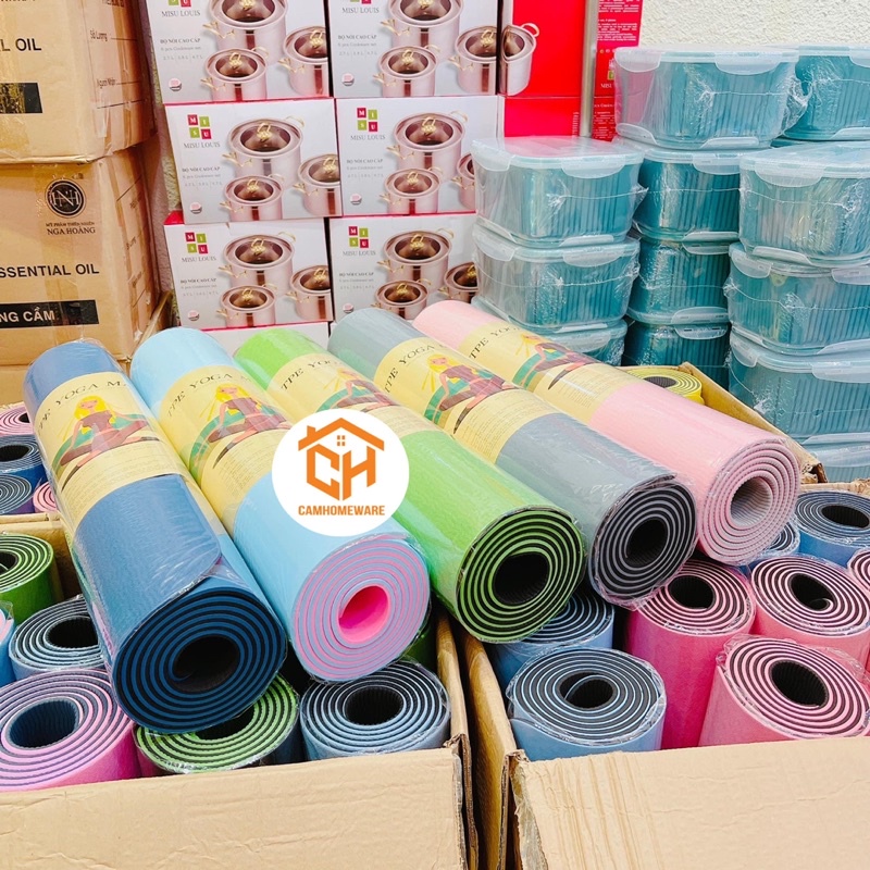 Thảm Tập Yoga Gym Thể Dục Tại Nhà TPE Chống Trượt 2 Lớp Dày 6mm Cam Homeware