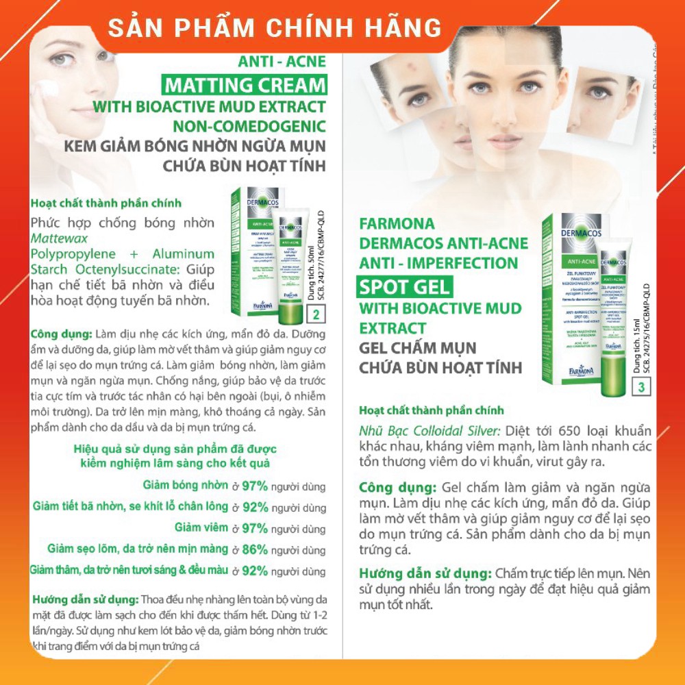 ✅ DERMACOS ANTI-ACNE MATTING CREAM - FARMONA - CREAM GIẢM BÓNG NHỜN NGỪA MỤN