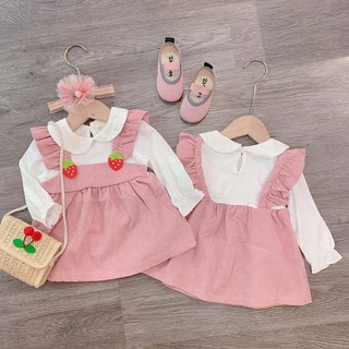 Bán sỉ váy yếm nhung hồng dâu cho bé