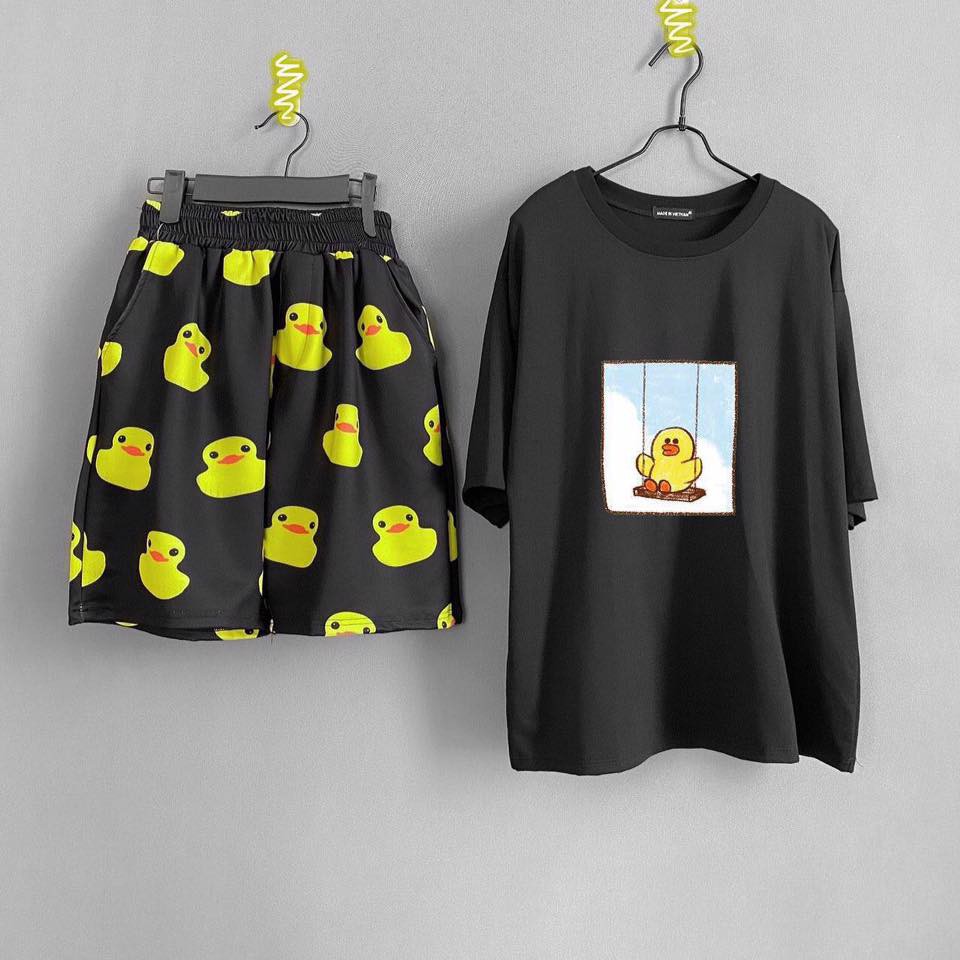 QUẦN SHORT CARTOON UNISEX HÌNH VỊT VÀNG QUẦN ĐEN - QUẦN ĐÙI HOẠT HÌNH SIÊU CUTE - MM