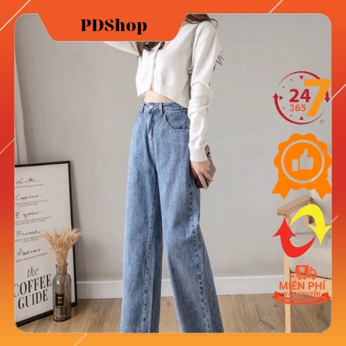Quần bò ống rộng quần jean bò ống rộng quần jean bò ống suông jeans nữ cạp cao PDShop | BigBuy360 - bigbuy360.vn