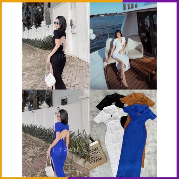 [Chuyên Sỉ] đầm body gân xẻ hở lưng - freesize dưới 53kg tùy chiều cao - hình thật trải sàn gỗ xám Carotshop [Vải Đẹp]