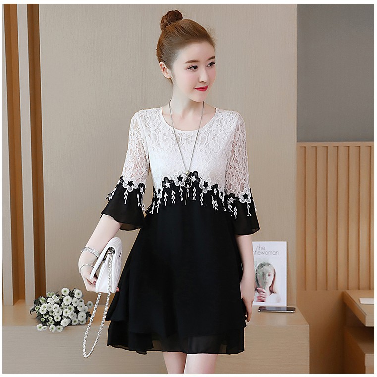 Đầm Nữ Vải Chiffon Đen Trắng | BigBuy360 - bigbuy360.vn