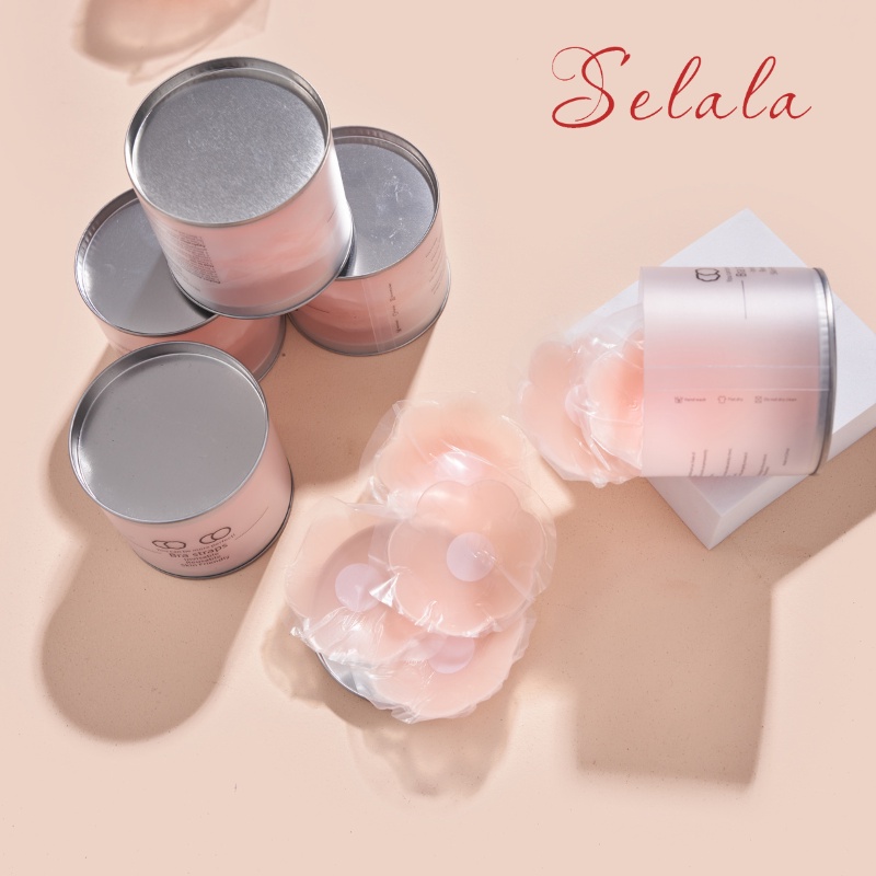 Hộp Hồng Dán Nhũ Silicon 5 Cặp Selala Hình Hoa Màu Da Dùng Nhiều Lần Không Sợ Rơi