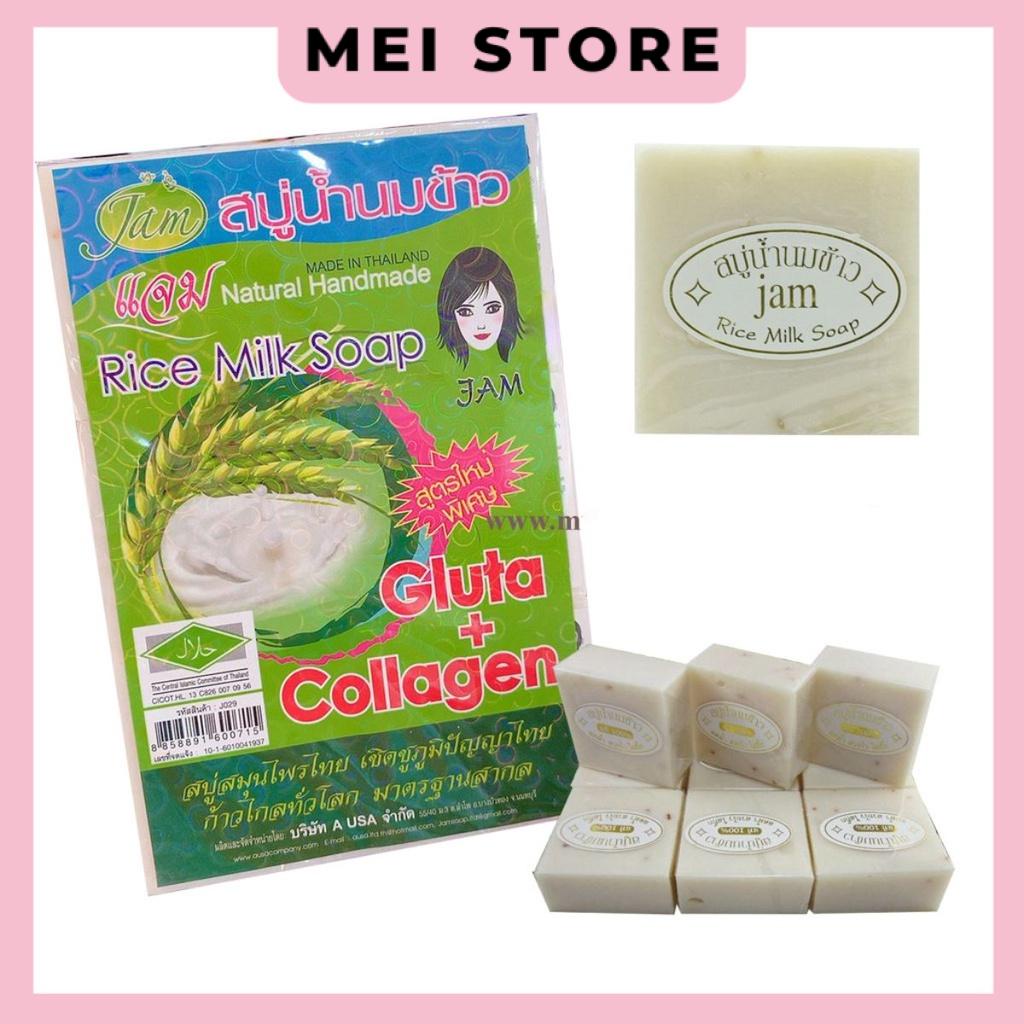 Lốc Xà Bông cám gạo thái lan Jam Rice Milk Soap x1 lốc (12 cục)