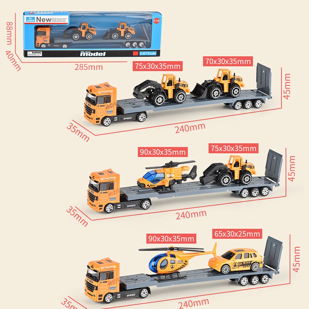 [Mới về] Mô hình xe đầu kéo hợp kim, Bộ xe đầu kéo container, Trực thăng, Xe cứu hỏa, Xe cảnh sát, Xe công trình