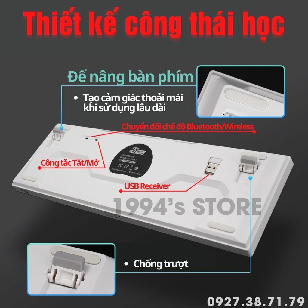 RK100 Version 4 HOTSWAP - Bàn phím cơ không dây RK100 RK860 RGB Bluetooth 5.1 + Wireless 2.4G + Type C + Phần mềm Custom