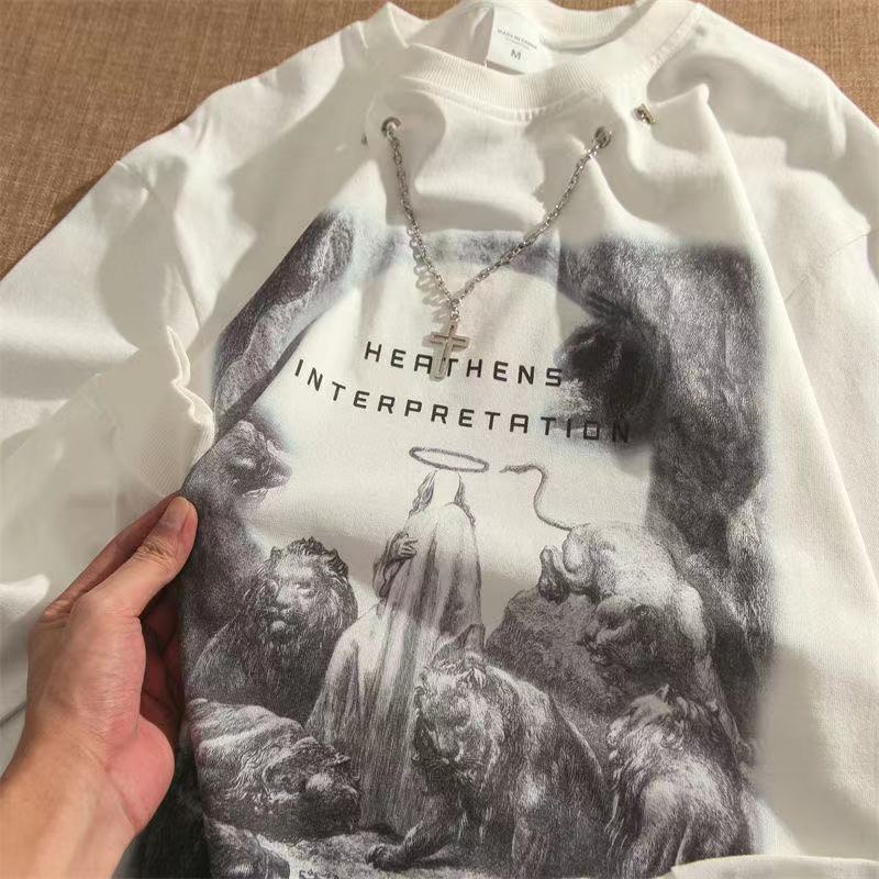 Áo Thun Sweater Phối Dây Xích Kiểu Retro Âu Mỹ Thời Trang Xuân Thu Cho Nam