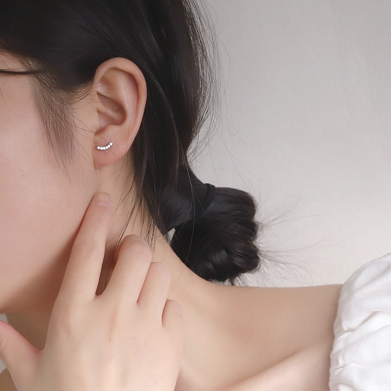 Đôi bông tai S925 hình miệng cười đính đá đơn giản phong cách Hàn Quốc cho nữ