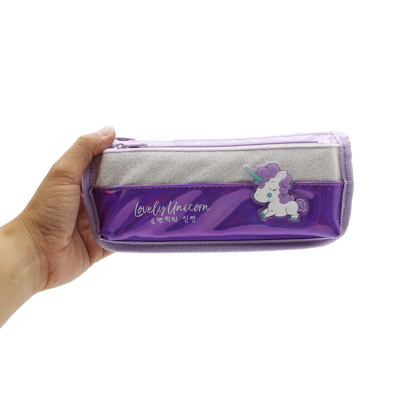 Bóp Viết Vải Polyester Stacom 2 Ngăn Hình Unicorn PB-2011A - Màu Tím