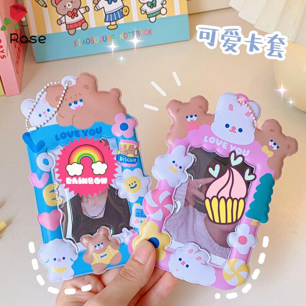 Bao đựng thẻ hình gấu thỏ hoạt hình dễ thương có dây đeo co giãn bền bỉ dành cho học sinh đi học