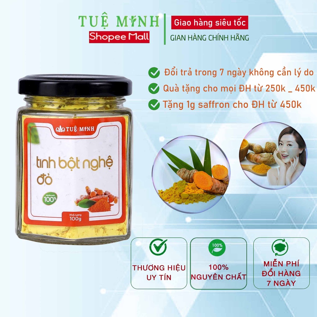 Tinh Bột Nghệ Đỏ Nguyên Chất Tuệ Minh hũ nhỏ tiện mang đi làm, du lịch 250gr, 100gr