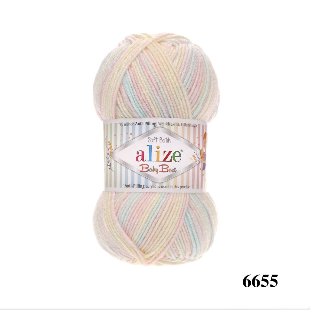 Len cotton loang chống xù Antipilling Baby Best Batik hãng Alize Yarns, đan móc khăn, nón, áo, váy, chăn cho bé