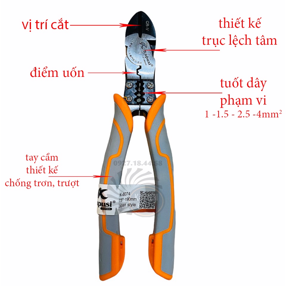 Bộ ba kìm cắt kìm điện kìm nhọn đa năng Nhật Kapusi JAPAN thép CR-V cao cấp, thiết kế tiên tiến, chuyên nghiệp số 1