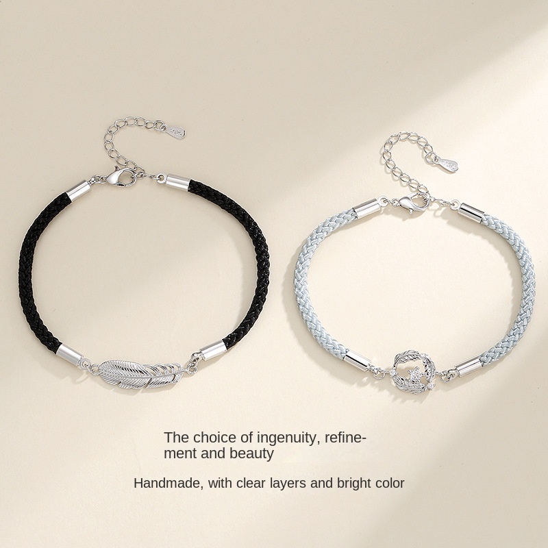 Vòng Tay Dây Bện Phối Lông Vũ Thời Trang Cho Cặp Đôi