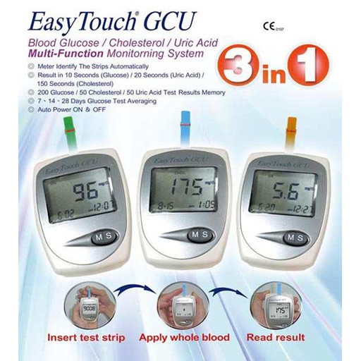 Bộ Máy Đo Đường Huyết, Mỡ Máu, Gout - Axit Uric Easytouch GCU - Dòng Máy Cao Cấp