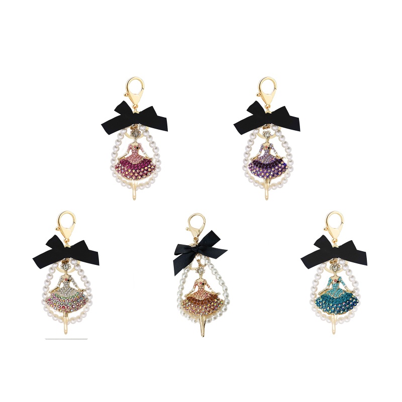 Móc Khóa Hình Vũ Công Đính Ngọc Trai / Kim Cương Giả Xinh Xắn