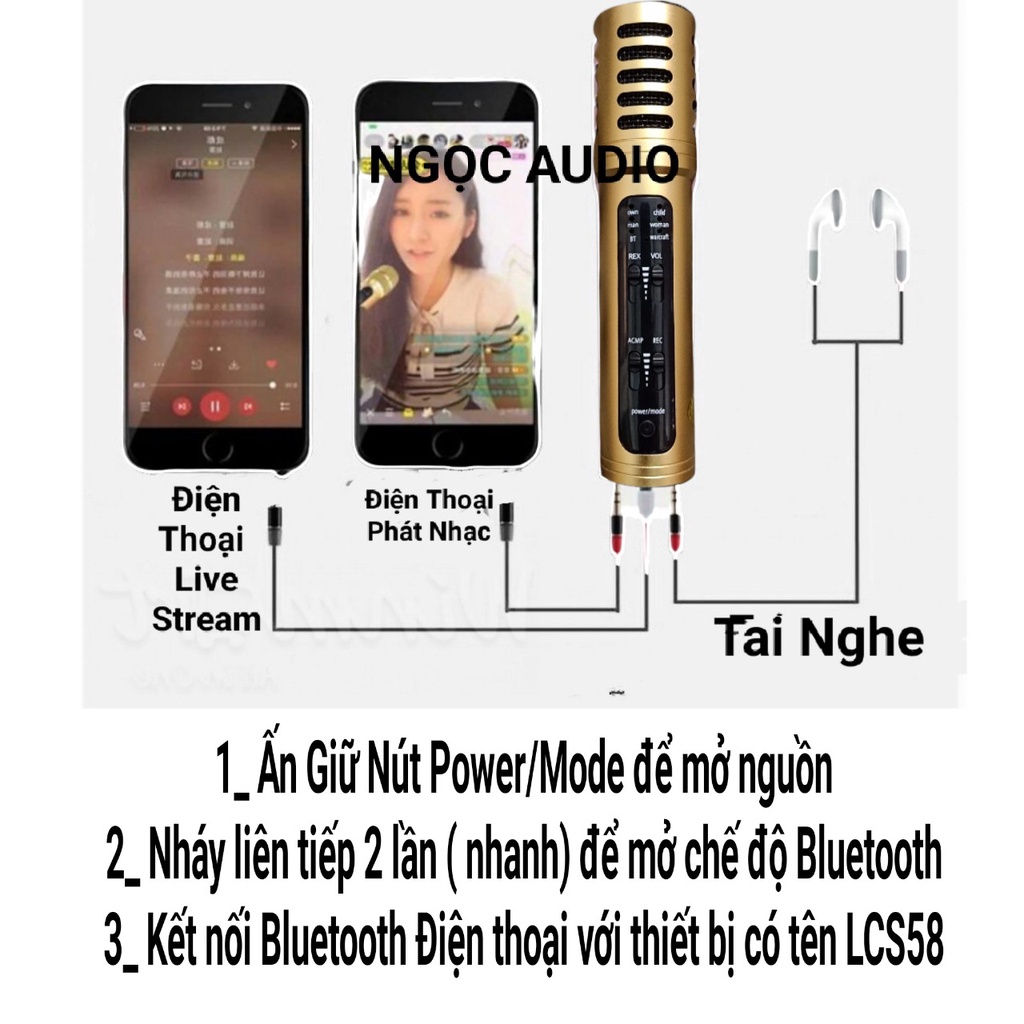 Micro S58 Hát Live stream Karaoke Thu Âm trên điện thoại - Kết nối nhạc Bluetooth