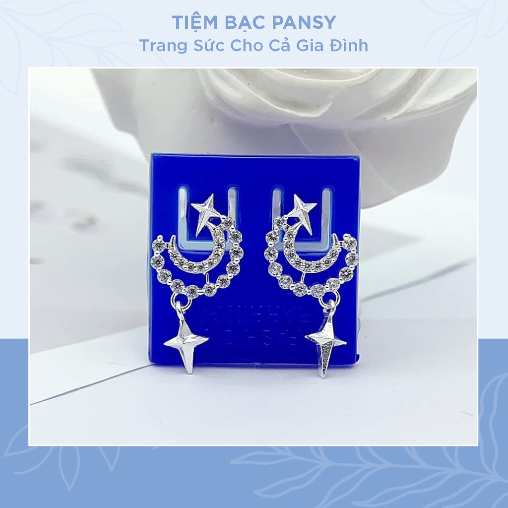 Bông tai bạc nữ PANSY mặt trăng khuyết nạm đá xinh xắn - Khuyên tai bạc ta hình trăng sao may mắn