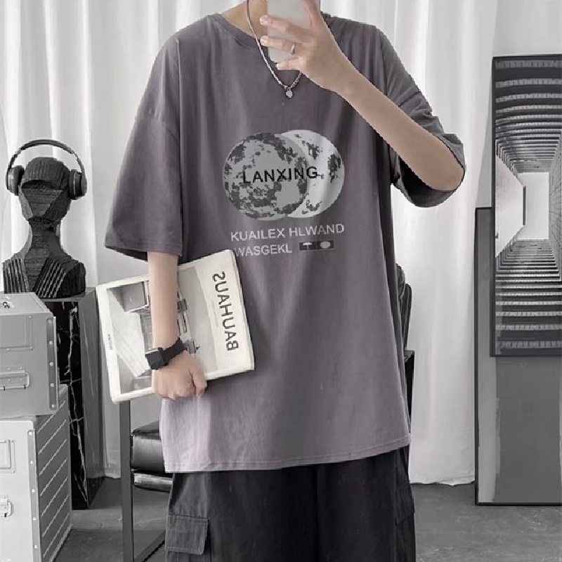 Áo Thun Tay Ngắn Cổ Thuyền Dáng Rộng In Chữ Thoải Mái Thời Trang Mùa Hè Phong Cách Nhật Bản Cho Nam Giới Size M-8XL