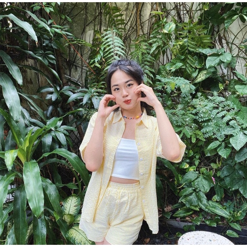 Set bộ sơ mi xốp sọc mùa hè ullzang 4 màu xinh xắn trẻ trung năng động