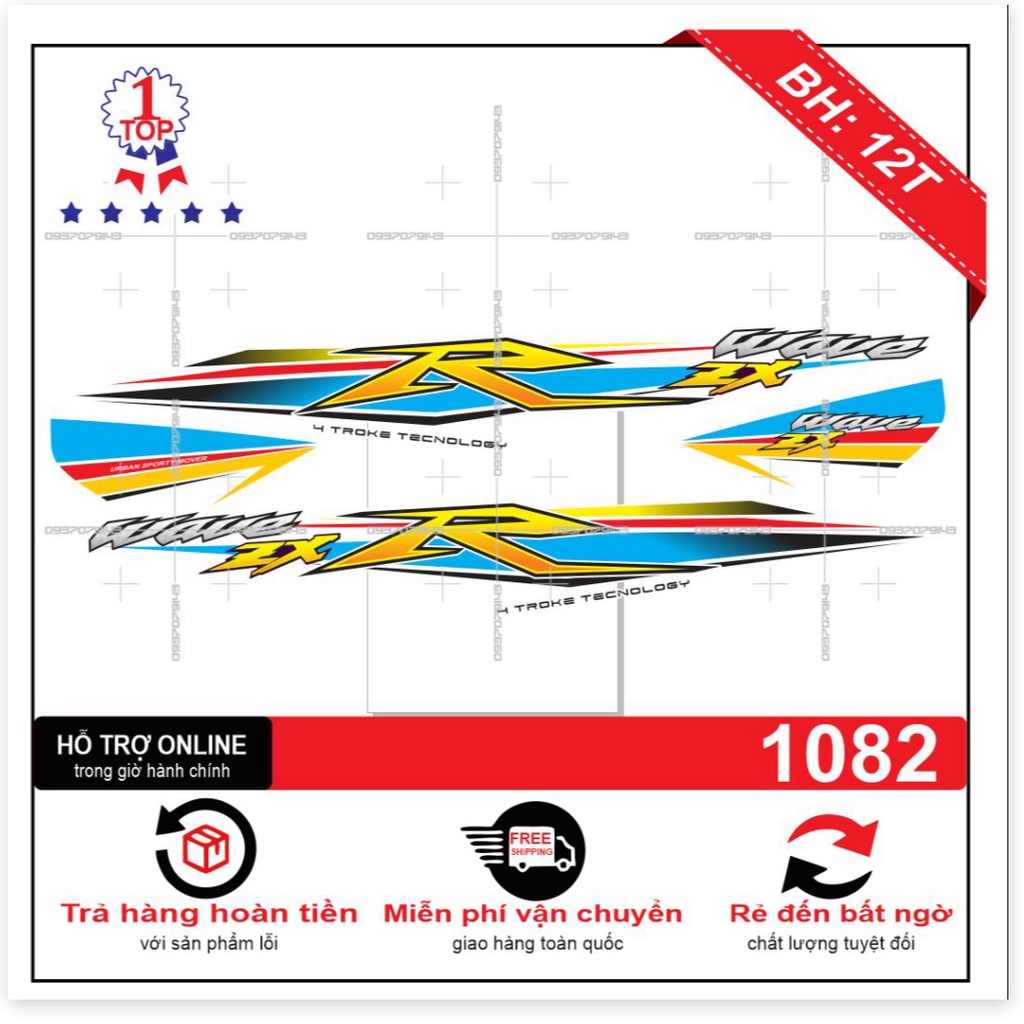 ( Quí khách vui lòng mang ra tiệm cho thợ dán ) Tem wave nhỏ R ZX in trong trắng hoặc bạc
