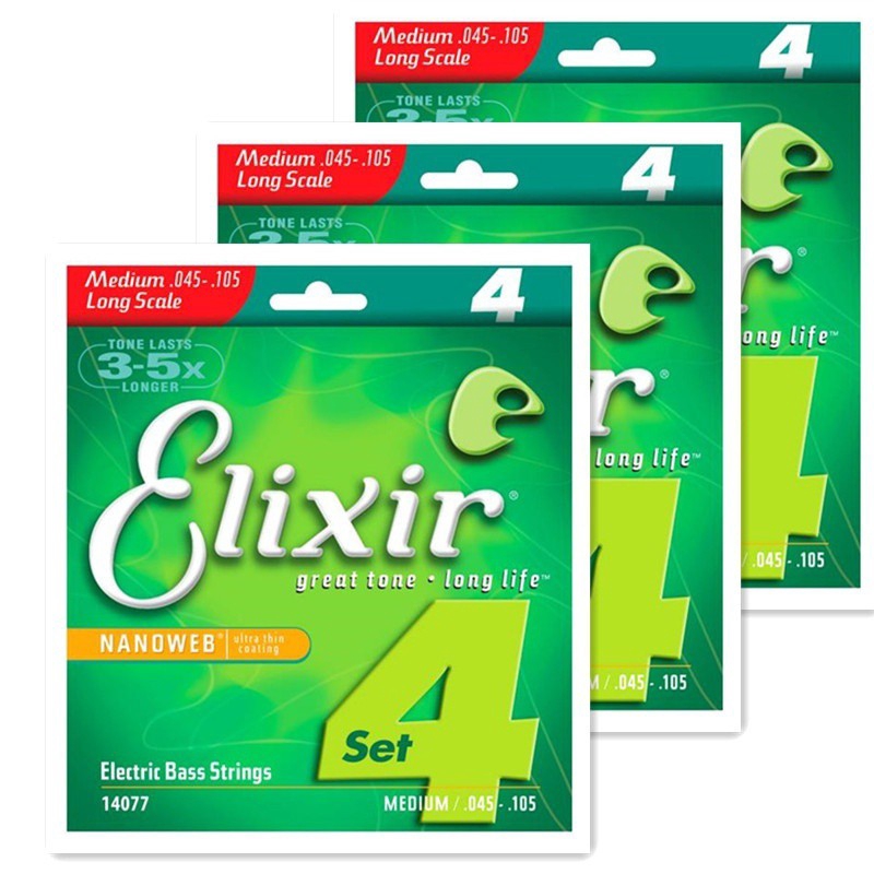 Set 4 dây đàn bass Elixir NANOWEB 14077