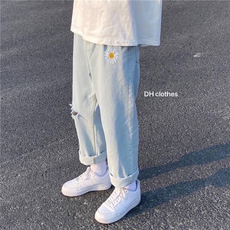 Quần baggy jean thêu hoa cúc mẫu mới - Đổi trả free nếu hàng lỗi - Q3-cam kết Giặt không phai màu - Hàng nhập khẩu
