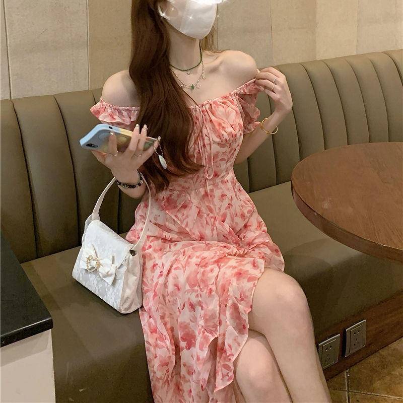 [MURIOKI] Đầm Midi Chữ A Tay Ngắn Phồng Cổ Vuông Họa Tiết Hoa Phong Cách Hàn Quốc Thời Trang Cho Nữ