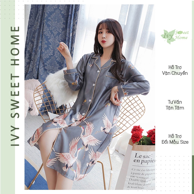 Đầm Ngủ Lụa Lạc Hỷ  Đầm Bầu Mặc Nhà Mềm  BIG SIZE XL,2XL  IVY084