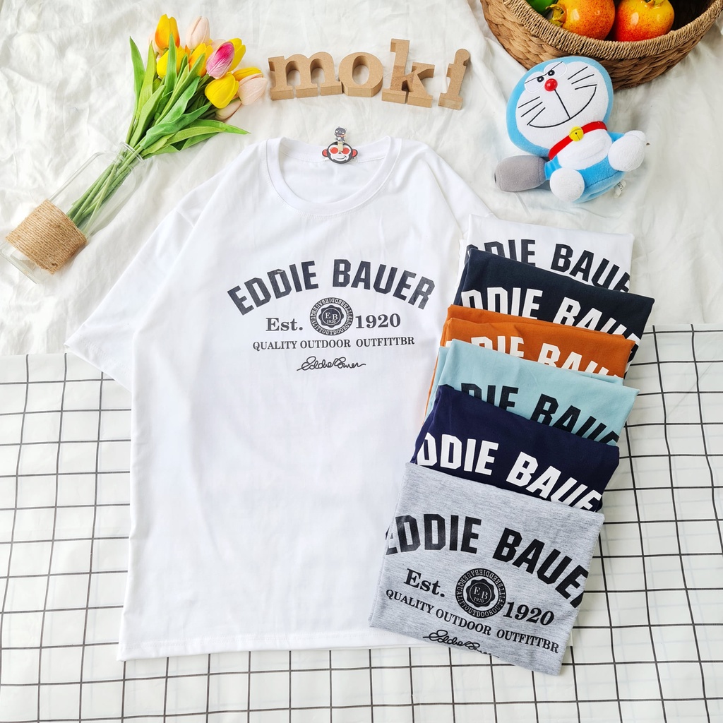 Áo phông áo thun nam nữ tay lỡ from rộng chất cotton 100% thoáng mát in hình chữ EDDIEBAUER