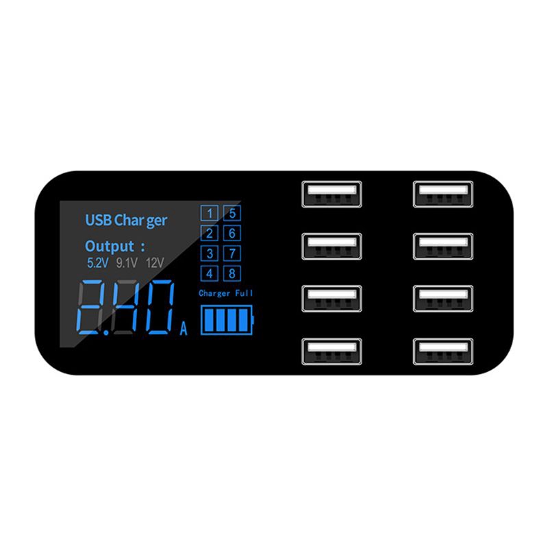 Bộ sạc nhanh 8 cổng USB màn hình LCD cho xe hơi