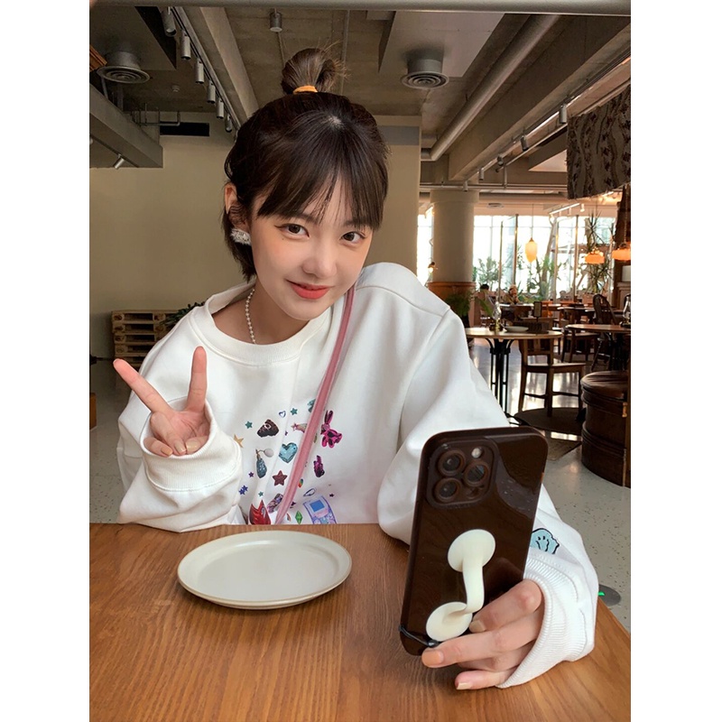 Áo sweater SELVZE cotton mỏng tay dài dáng rộng phong cách Mỹ retro chất lượng cao thời trang cho nữ
