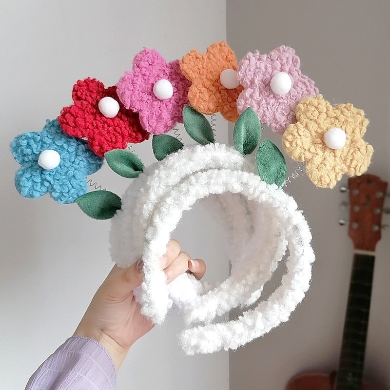 Băng đô rửa mặt bằng nhung lông cừu đính hoa dễ thương sáng tạo