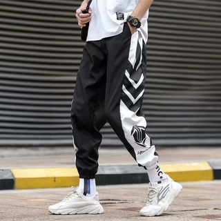 Quần cargo thể thao thời trang dáng rộng phong cách đường phố Hàn Quốc màu đen/trắng thoáng khí thoải mái cho nam nữ