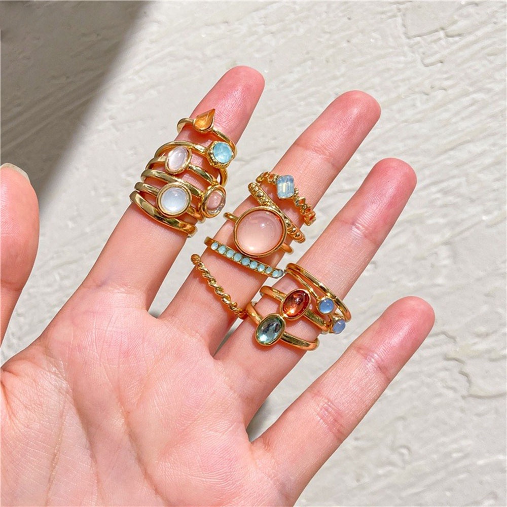 Set 7/8 Nhẫn Đốt Ngón Tay Đính Đá Nhiều Màu Sắc Phong Cách Bohemian Thời Trang Cho Nữ