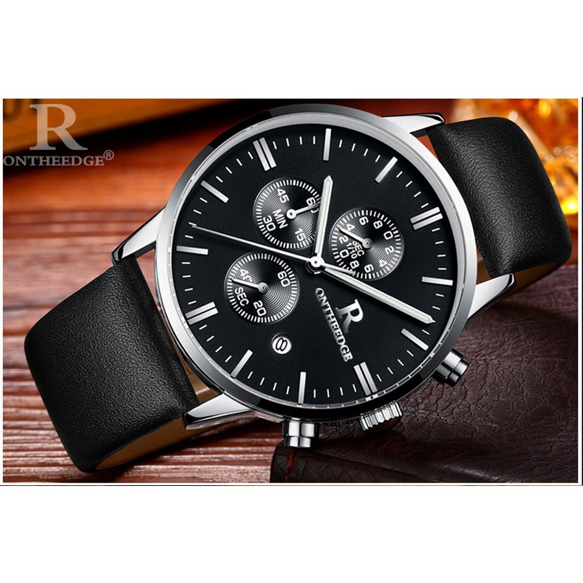 Đồng hồ dây da nam 6 kim Ontheedge 018 fullbox