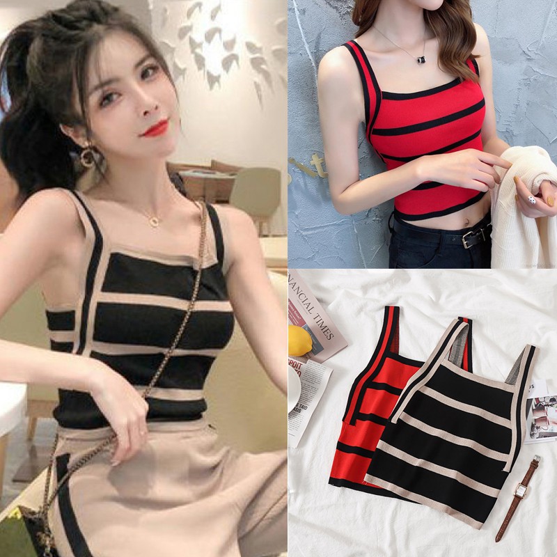 Áo Tank Top dệt kim hoạ tiết kẻ sọc thời trang mùa hè cho phái nữ | BigBuy360 - bigbuy360.vn