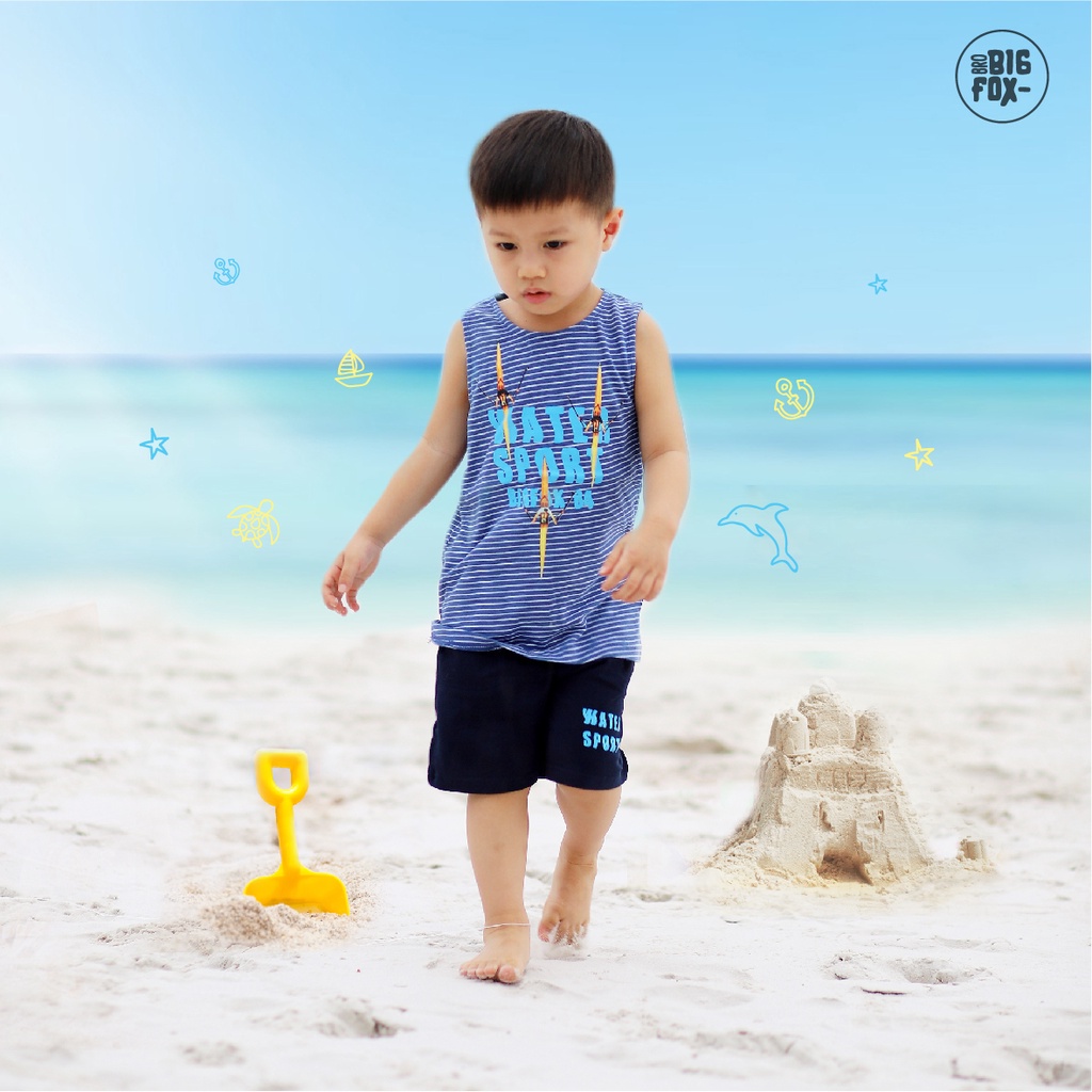 Bộ Cotton Bé Trai Bigfox Size Đại, Bộ Ba Lỗ Trẻ Em Mùa Hè Chất Cotton In Hình WATER SPORT 3-11