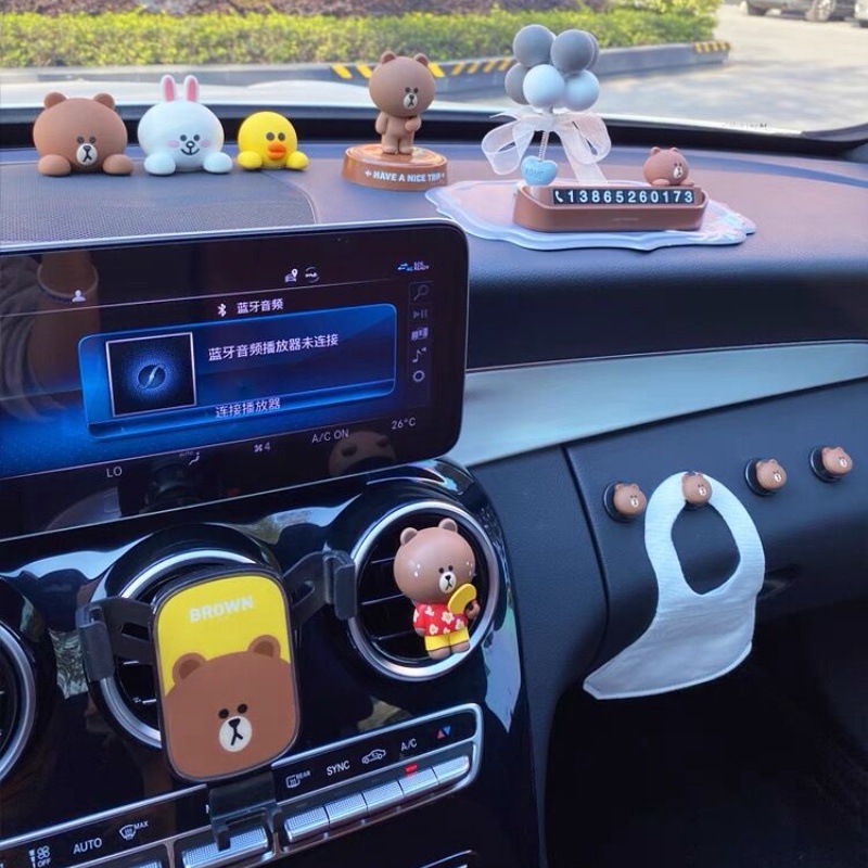 Line FRIENDS Hộp Đựng Đồ Trang Trí Nội Thất Xe Hơi Hình Gấu Nâu Dễ Thương