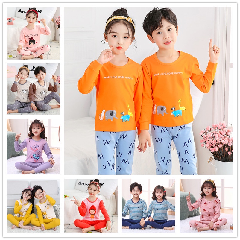 Bộ Đồ Ngủ Cotton Tay Dài 100-160cm Thời Trang Xuân Thu Cho Bé